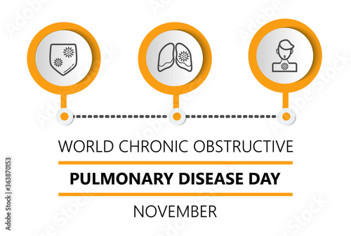 World Chronic Obstructive Pulmonary Disease Day or COPD is celebrated on the third Wednesday of November. Promotion health info-graphic banner, illustration for web. Lungs, doctor, shield icon.