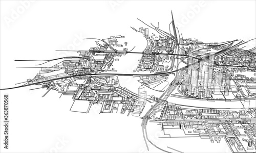 Photos Outline city concept. Wire-frame style