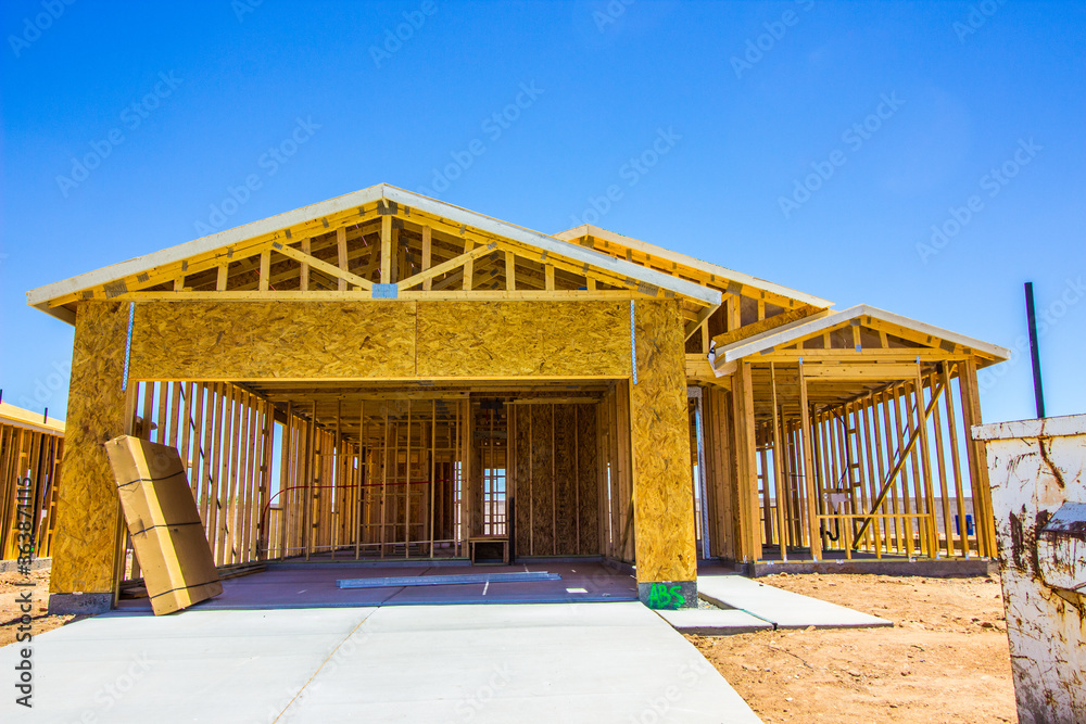 New One Level Home Under Construction In Framing Stage
