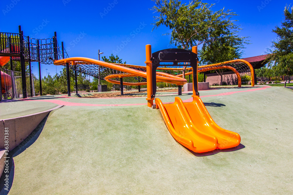 Kid's Slide & Climbing Playground Equipment At Public Park