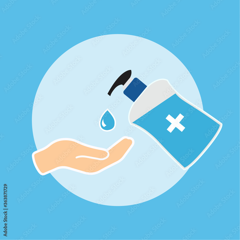 Disinfection. Hand sanitizer bottle icon, washing gel. Vector illustrationDisinfection. Hand sanitizer bottle icon, washing gel. Vector illustration	