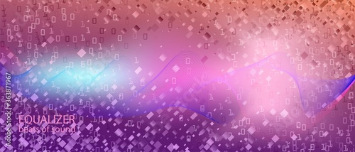 Equalizer Music Vector Wallpaper. Matrix Falling Binary Code. Purple Pink Blue Background. Digital Futuristic Slide. Geometric 