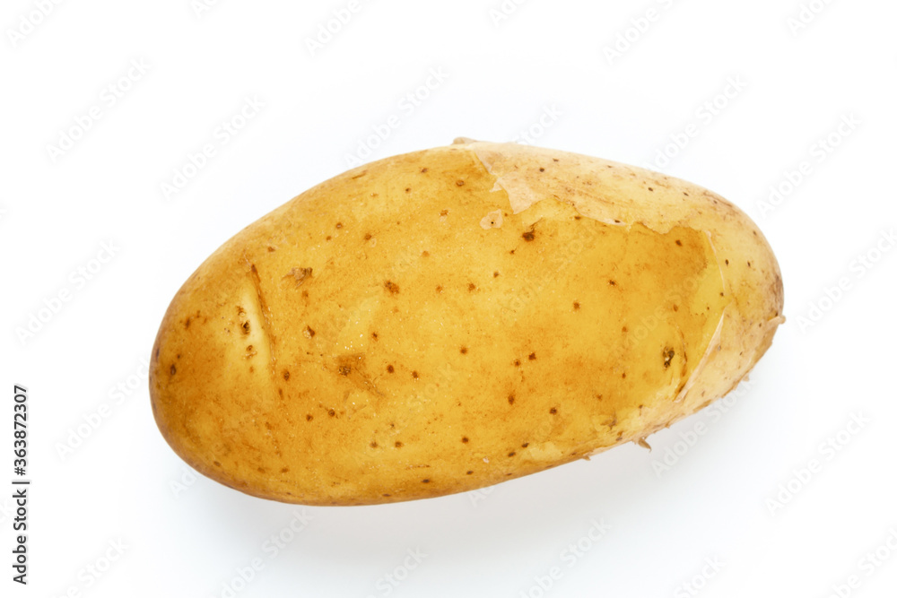 Young potato isolated on white background. Harvest new. Flat lay, top view. Young potato isolated on white background. Harvest new. Flat lay, top view.