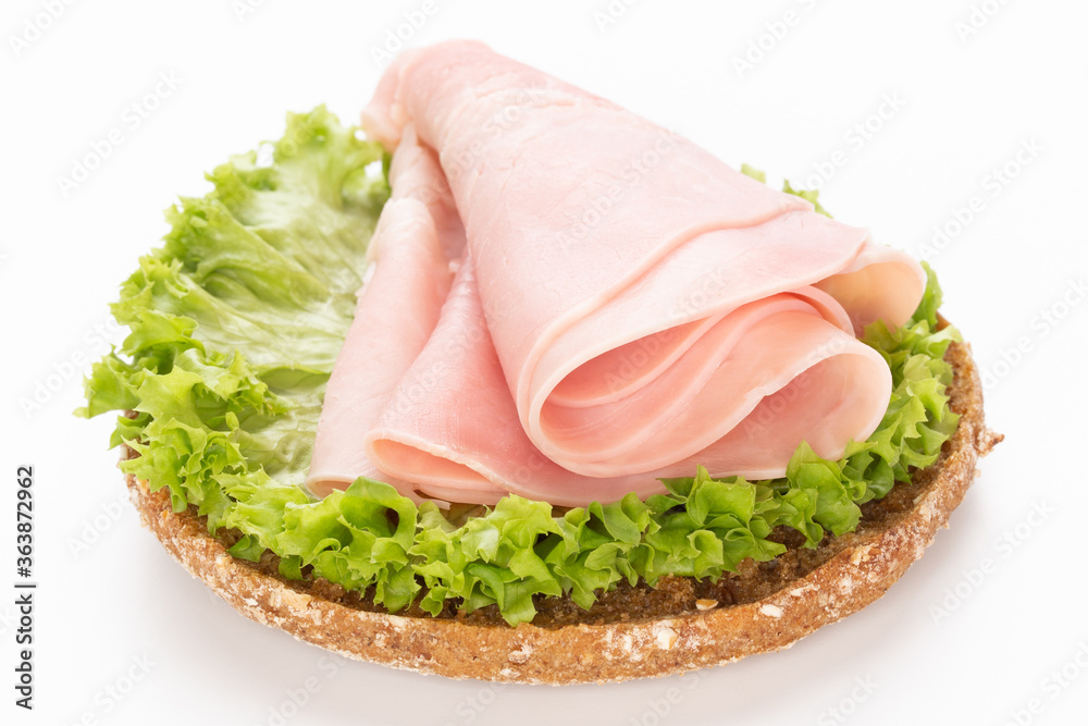 Sandwich with pork ham on white background. Sandwich with pork ham on white background.