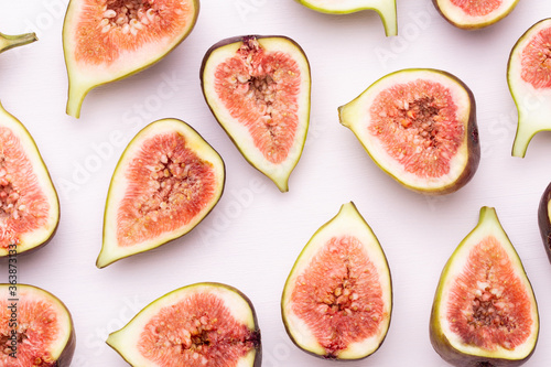 Fig fruits isolated on white background. Top view. Flat lay pattern