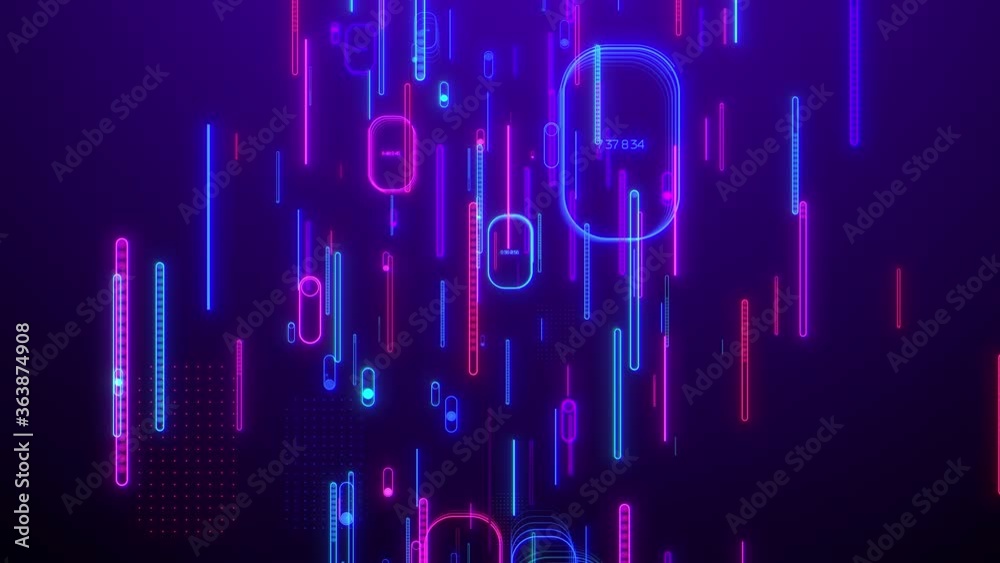 Neon different rounded rectangles elements move in a vertical direction, blue red pink violet spectrum, fluorescent ultraviolet light, 4k seamless loop cg animation Neon different rounded rectangles elements move in a vertical direction, blue red pink violet spectrum, fluorescent ultraviolet light, 4k seamless loop cg animation