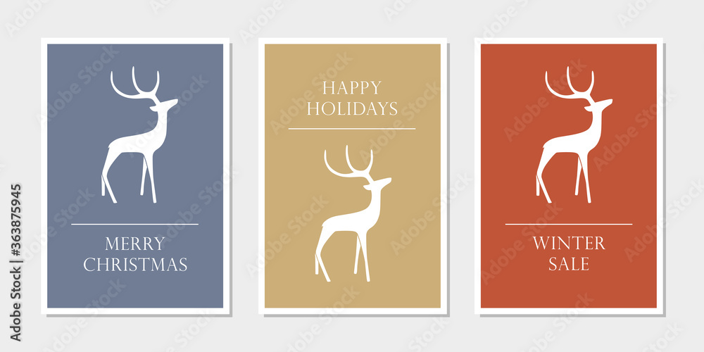 set of christmas greeting cards with reindeer vector illustration EPS10