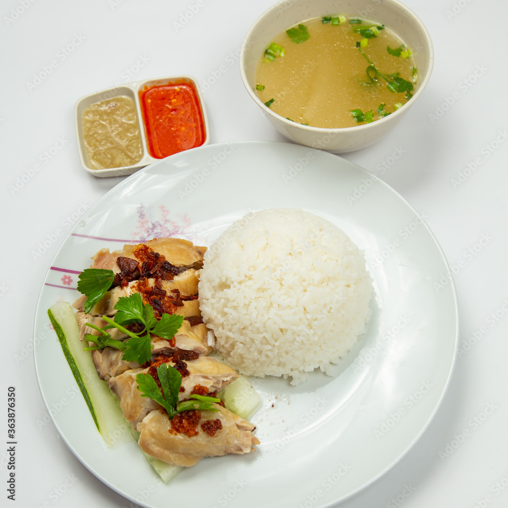 Delicious Steam Chicken with Rice (Hainan Chicken) Delicious Steam Chicken with Rice (Hainan Chicken)