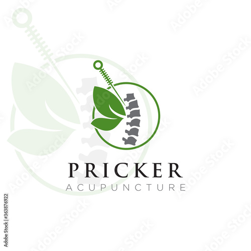 pricker logo, creative needle, leaf and bone vector