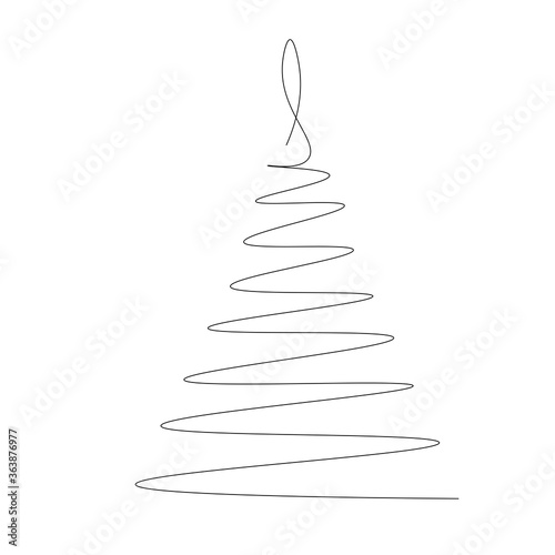 Christmas tree silhouette one line drawing 