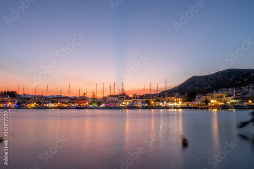 Samos island. Greece. Sea and pythagorion village background by night long exposure © Eline