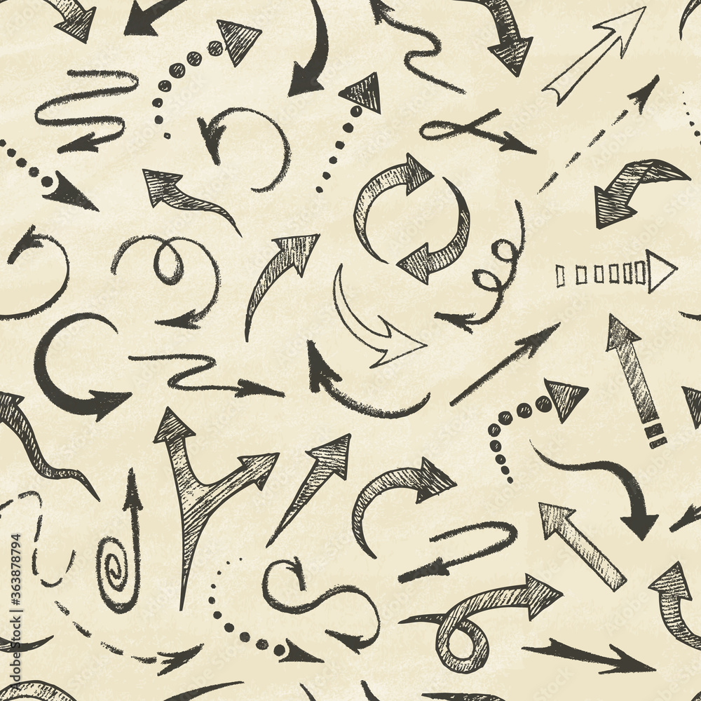 Hand drawn arrows icons set. Seamless pattern. Abstract vector illustration.