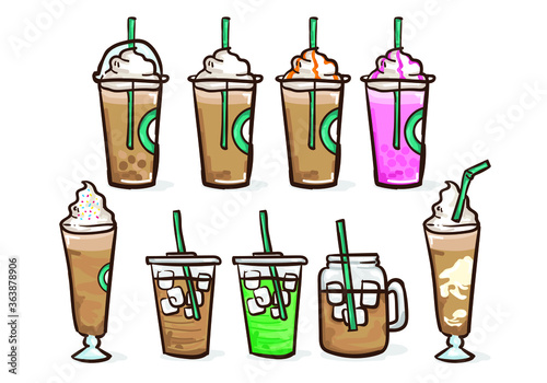 iced coffee icon set design vector cold drinks