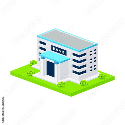 Bank building facade Vector illustration, Bank, university or government institution isolated on white background.  Flat style Architecture building with Blue color. 
