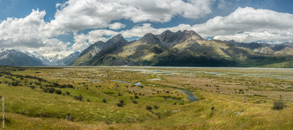 New Zealand scenic mountain landscape in Mt Cook national park.