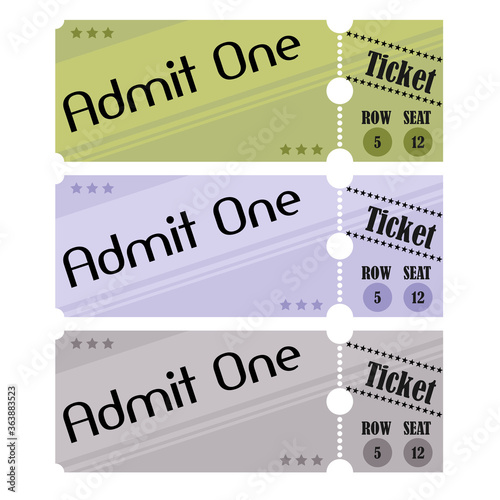 Vintage Retro Cinema Admit One Tickets set. Vector illustration. 