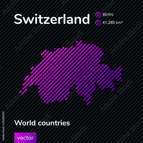 Vector icon of Switzerland, geografic map, striped stylisation in violet, pink and black colours photo