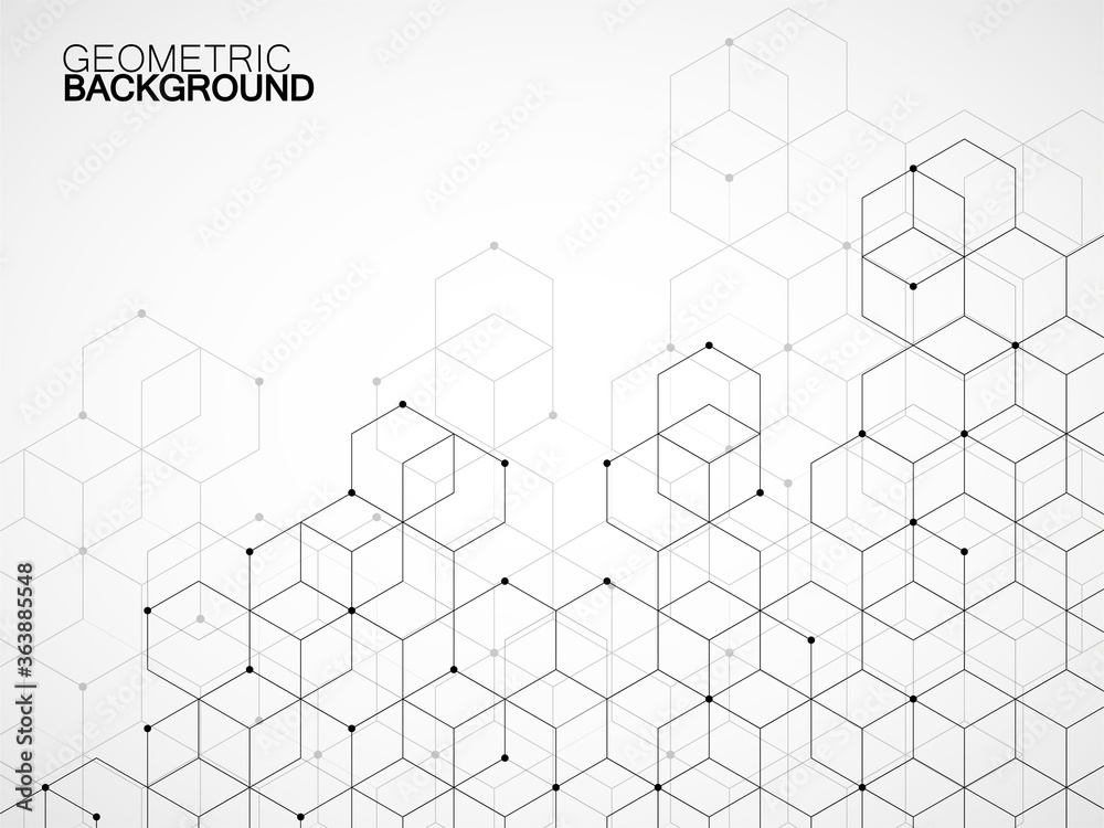 Abstract geometric background with cubes. Geometrical concept with lines and points