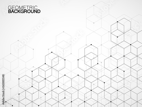 Abstract geometric background with cubes. Geometrical concept with lines and points