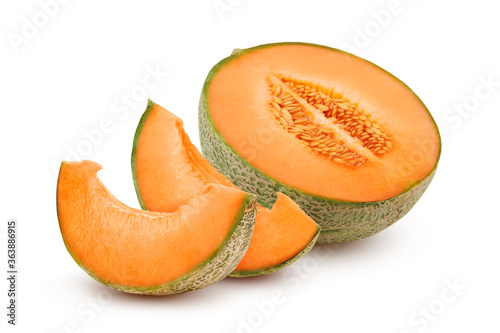 Canvas Print Half of melon with slices isolated on white background