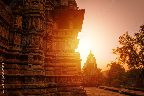 Sunset at Western Group of Temples, Khajuraho, Madhya Pradesh, India. it's an UNESCO world heritage site.