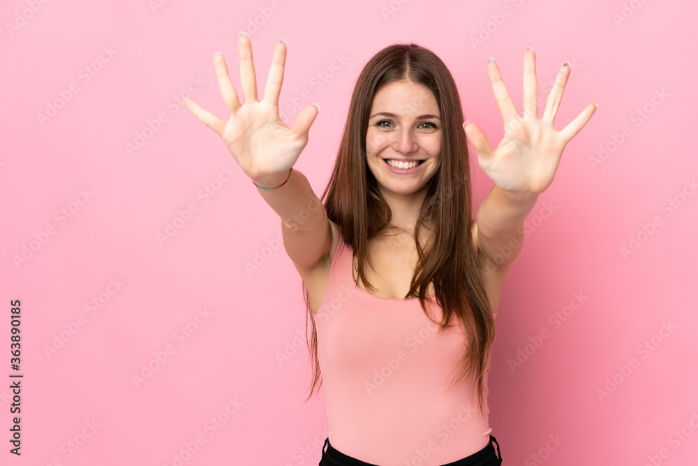 Young caucasian woman isolated on pink background counting ten with fingers Young caucasian woman isolated on pink background counting ten with fingers