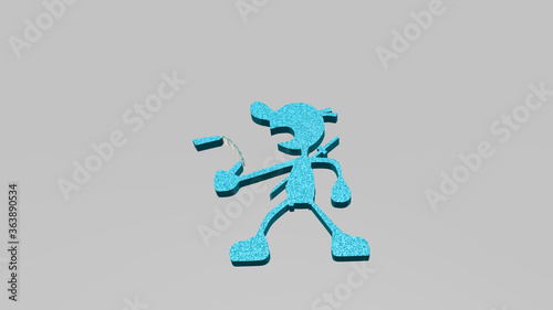 KARATE made by 3D illustration of a shiny metallic sculpture on a wall with light background. arts and belt