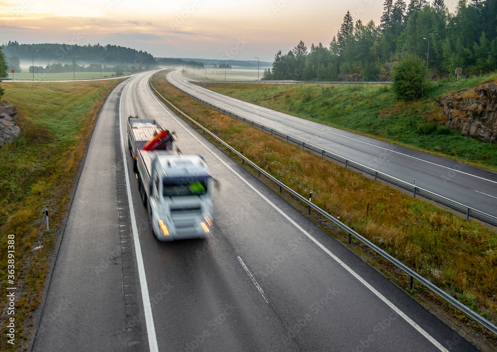 Highway in Finland at sunrise