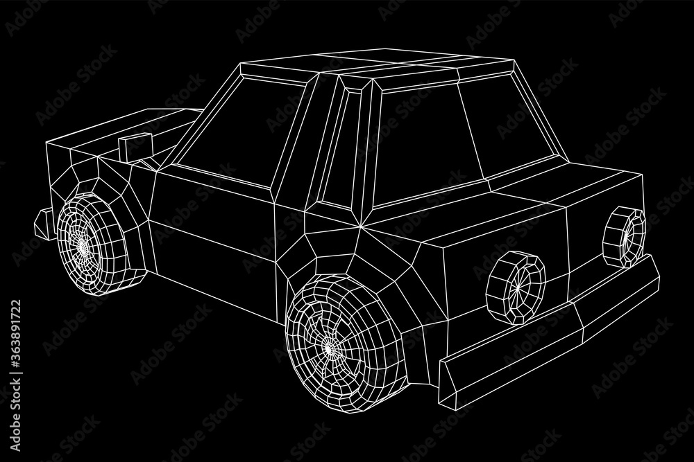 Naklejka premium Car sedan vehicle personal transport. Automobile transportation concept. Wireframe low poly mesh vector illustration.