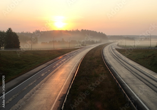 Highway in Finland at sunrise