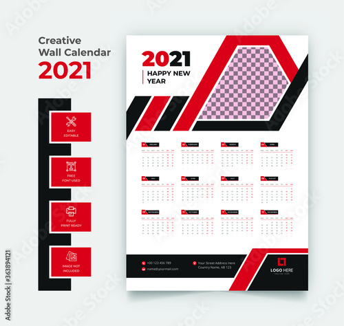 2021 wall calendar template design