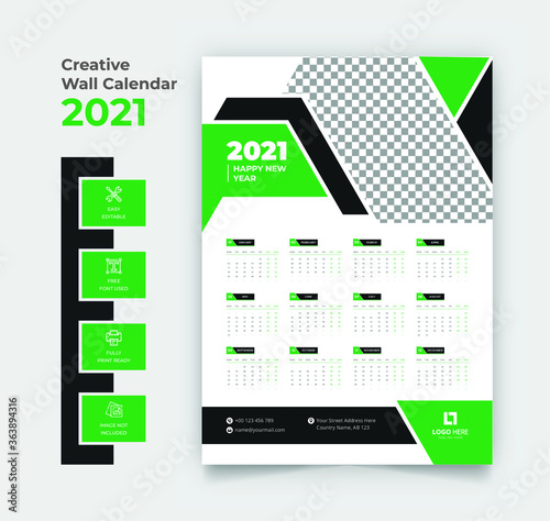 2021 wall calendar template design