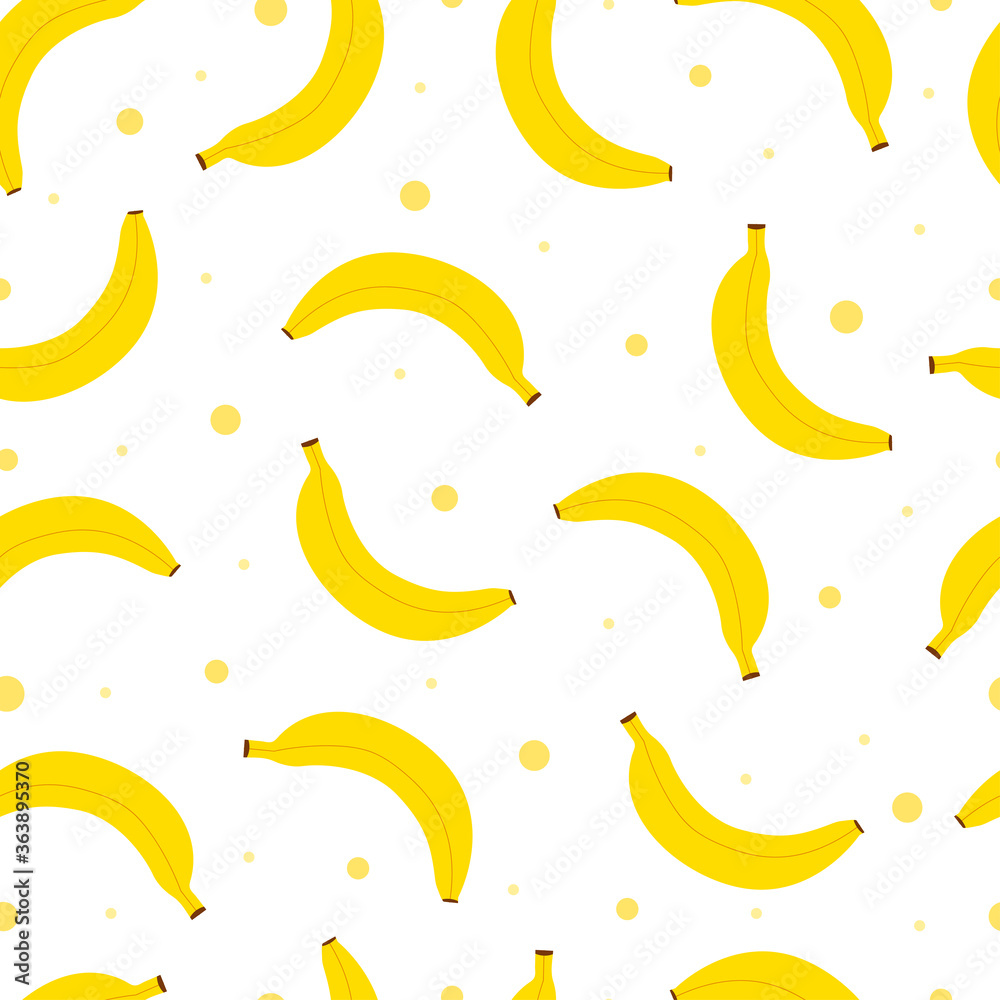 Seamless vector pattern Yellow bananas on the polka dot background Fruit pattern for Fabrics, textiles, wallpapers