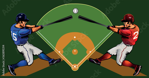 Canvas Print Players in red and blue uniform playing baseball