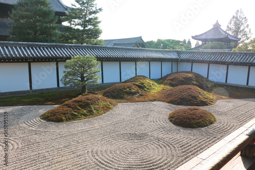 KYOTO JAPAN OCTOBER 15 2019 Zen Garden in Autumn sunney day  japan. photo