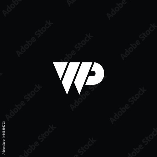 Minimal elegant monogram art logo. Outstanding professional trendy awesome artistic WP PW initial based Alphabet icon logo. Premium Business logo white color on black background 