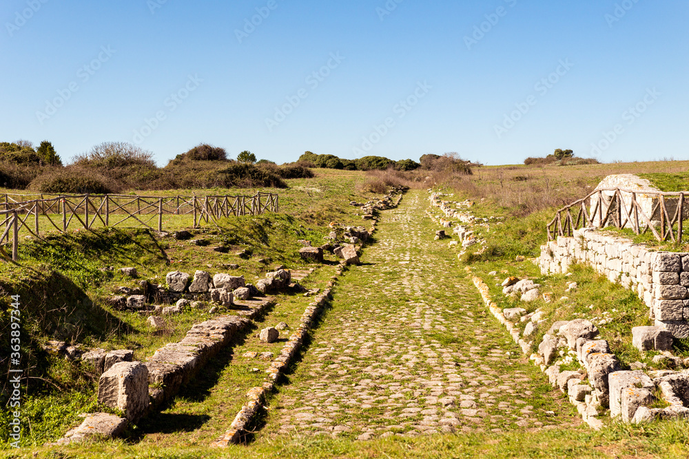 Panoramic Views of The Central Area in The Archaeologic Zone of Akrai in Palazzolo Acreide, Sicily, Italy.