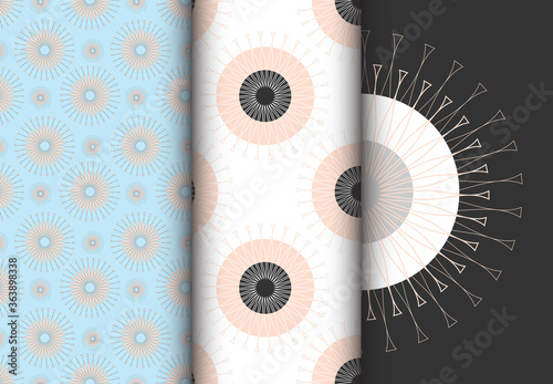trio stylized sun eyes seamless patterns eggshell blue