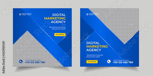 Digital Business Marketing Social Media Banner, Post Template for Digital Marketing. Square Flyer Template with Editable web Banner, Digital Marketing Agency