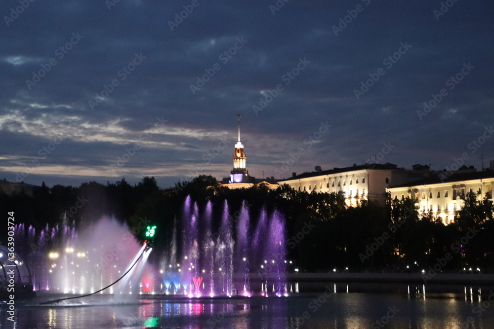 Fototapeta premium bright firework in river during Independence Day celebration