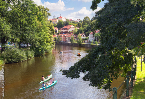 Rafting on Vltava river. Cesky Krumlov, Czech republic