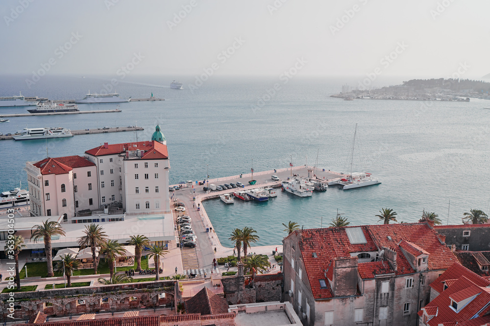 View of Split old town sea promenade and harbour, Croatia.