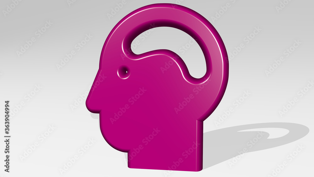 man with brain stand with shadow. 3D illustration of metallic sculpture over a white background with mild texture. concept and human man with brain stand with shadow. 3D illustration of metallic sculpture over a white background with mild texture. concept and human