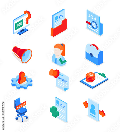 Job search - modern colorful isometric icons set