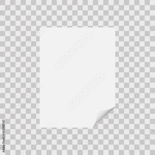 Paper page, folded corner of the sheet. White curl sticker. Vector illustration. Stock Photo.