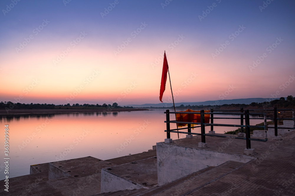Scenic view of holy river Narmada at Hathnora Ghat, Madhya Pradesh, India. Scenic view of holy river Narmada at Hathnora Ghat, Madhya Pradesh, India.