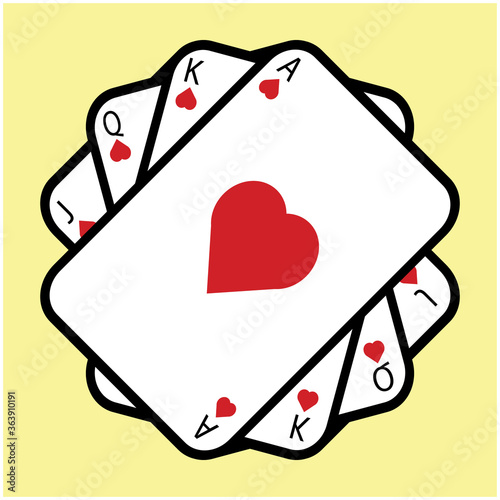 Heart royal straight flush poker hand flat vector icon for casino apps and websites. Can be used for Web, Mobile, Infographic and Print. EPS 10 Vector illustration. 