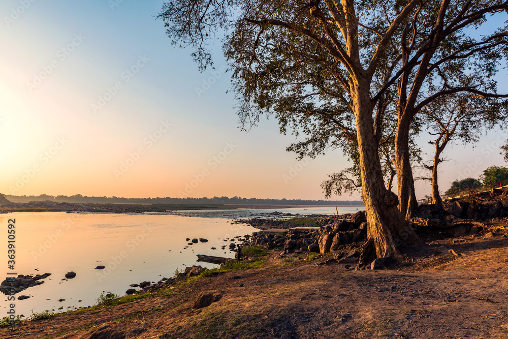 Scenic view of holy river Narmada at Bandrabhan, Madhya Pradesh, India.