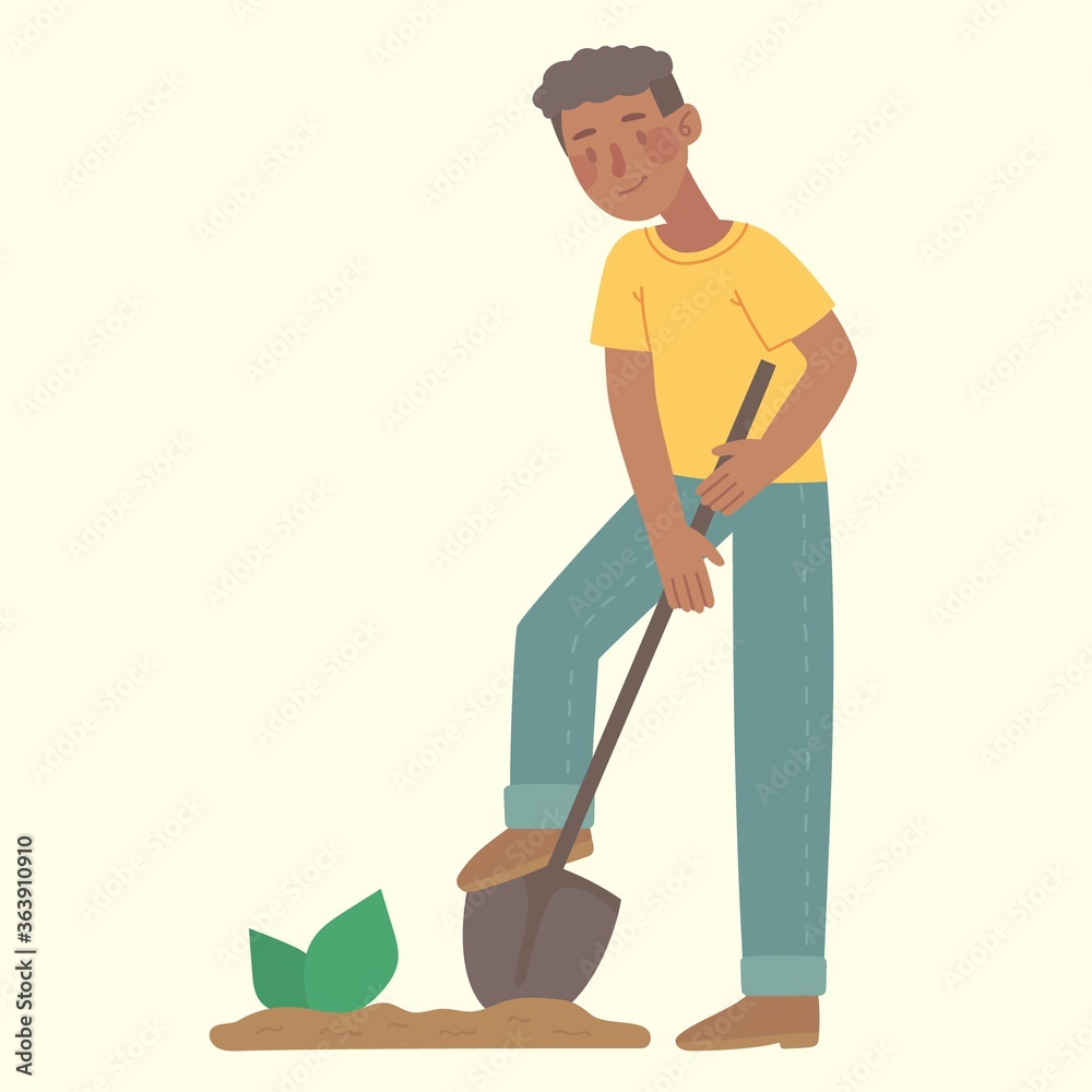 Man farmer gardener farmer digging. Vector illustration in the flat design Man farmer gardener farmer digging. Vector illustration in the flat design