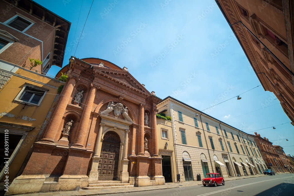 The side view of the Chiesa di San Carlo in the city of Ferrara Italy